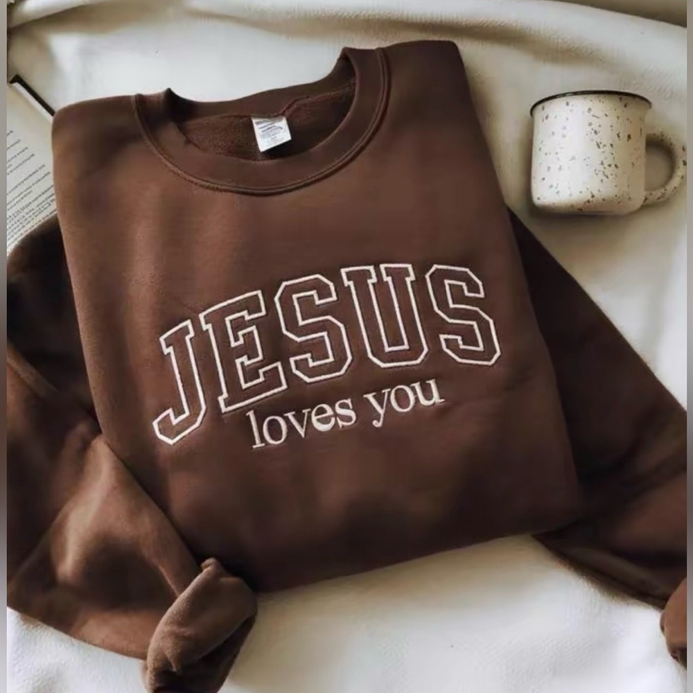 Brown 'Jesus Loves You' sweatshirt - Picture 2 of 3